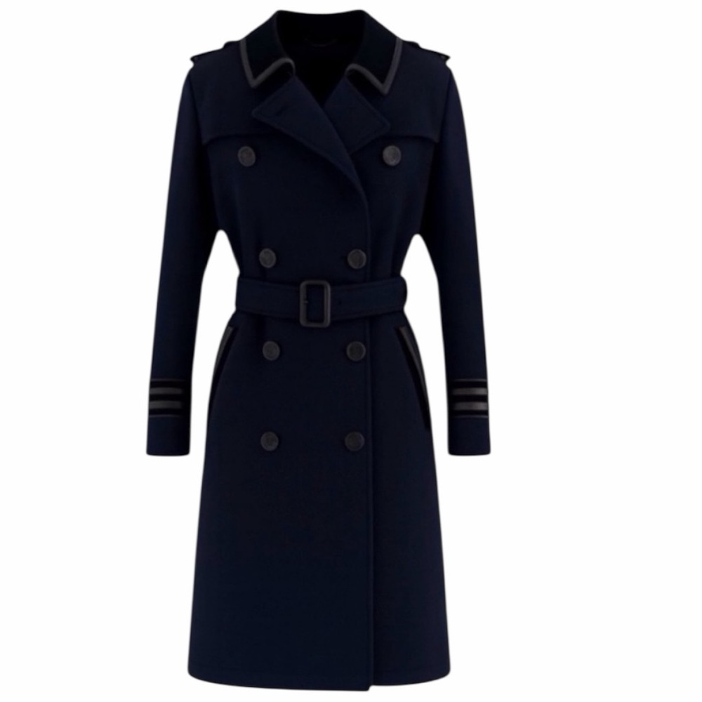 The Kooples Wool Cashmere Navy Military Trench Coat Size 36 - US S - Picture 2 of 15